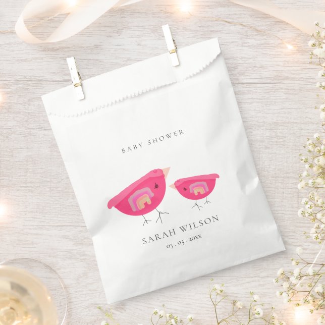 Niedlicher Handgezogener Regenbogen Pink Birdy Bab Geschenktütchen (Ausgeschnitten)