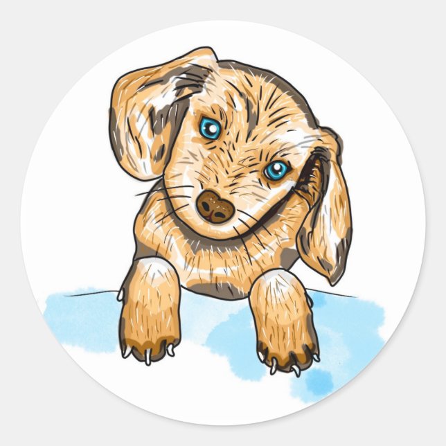 Niedlicher, handgezogener Welpenhund Runder Aufkleber (Vorderseite)