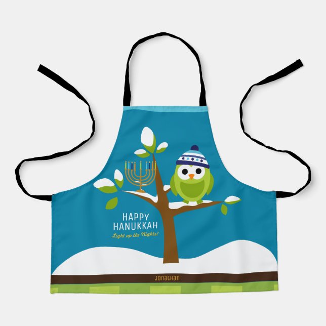 Niedlicher Hanukkah-Schneebaum und Menorah Schneeb Schürze (Vorderseite)