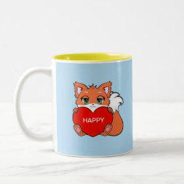 Niedlicher Happy Baby Fox mit Herz-Zwei-Ton-Kaffee Zweifarbige Tasse