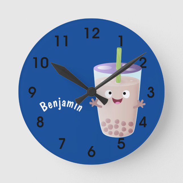 Niedlicher Happy Buba-Cartoon Runde Wanduhr (Vorderseite)