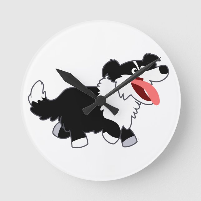Niedlicher Happy Cartoon Border Collie Wall Uhr (Vorderseite)