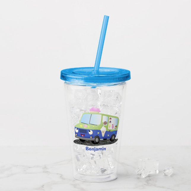 Niedlicher Happy Eis LKW Cartoon Acryltrinkbecher (Rückseite Ice)