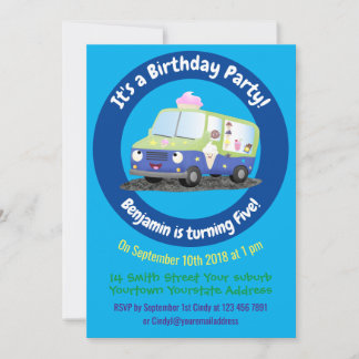Niedlicher Happy Eis LKW Cartoon Einladung