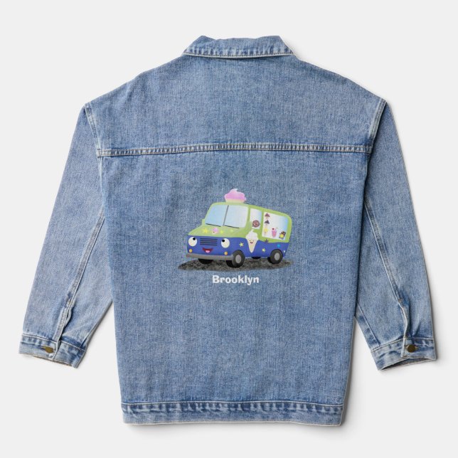 Niedlicher Happy Eis LKW Cartoon Jeansjacke (Rückseite)