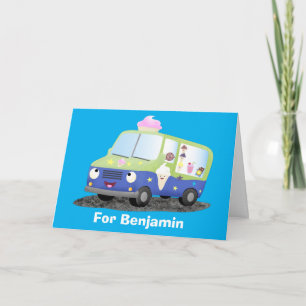 Niedlicher Happy Eis LKW Cartoon Karte
