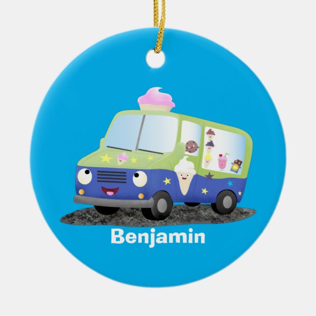 Niedlicher Happy Eis LKW Cartoon Keramik Ornament (Vorne)