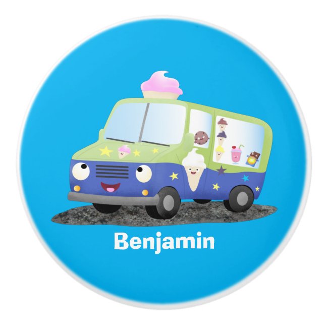 Niedlicher Happy Eis LKW Cartoon Keramikknauf (Vorderseite)