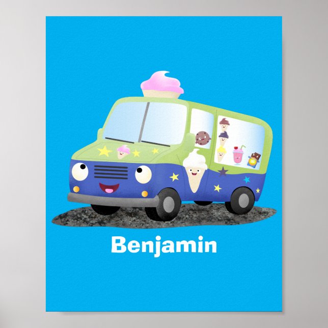Niedlicher Happy Eis LKW Cartoon Poster (Vorne)