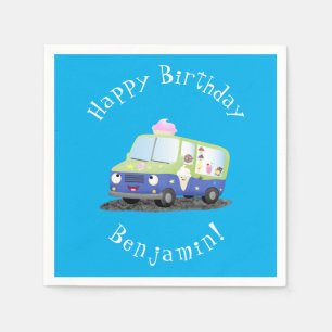 Niedlicher Happy Eis LKW Cartoon Serviette