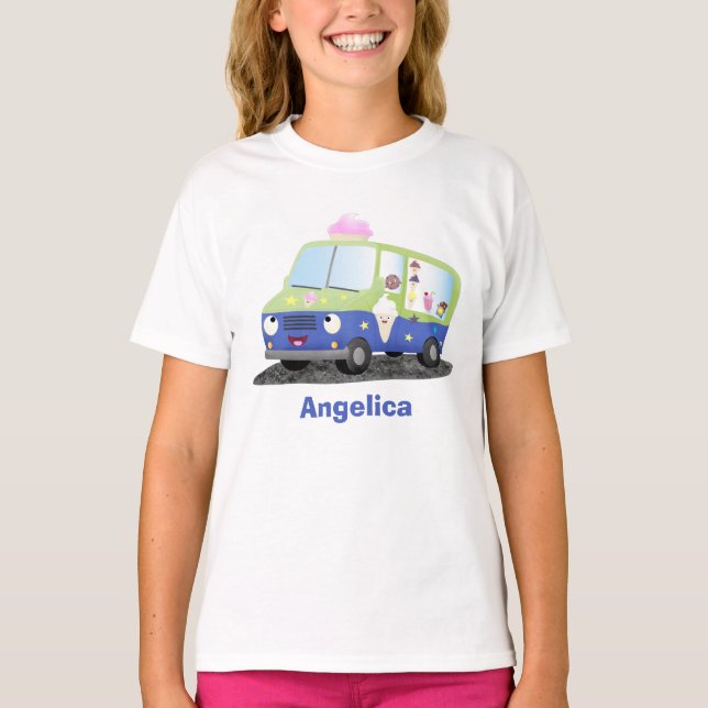 Niedlicher Happy Eis LKW Cartoon T-Shirt (Vorderseite)