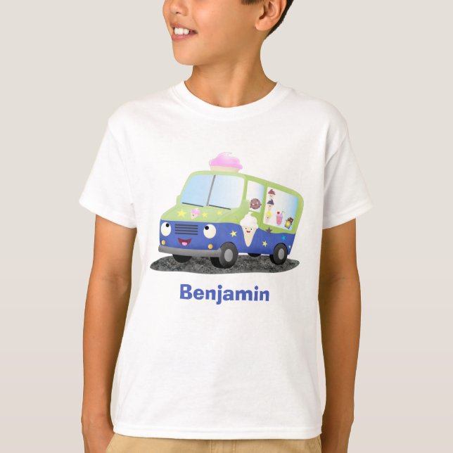 Niedlicher Happy Eis LKW Cartoon T-Shirt (Vorderseite)