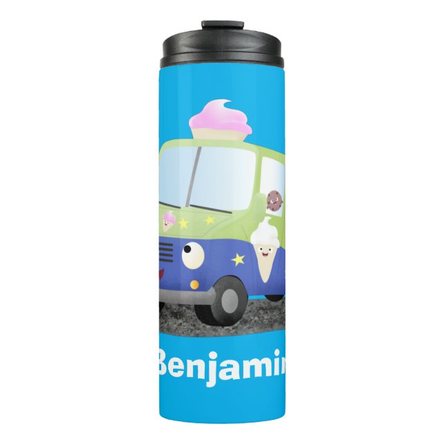 Niedlicher Happy Eis LKW Cartoon Thermosbecher (Vorderseite)