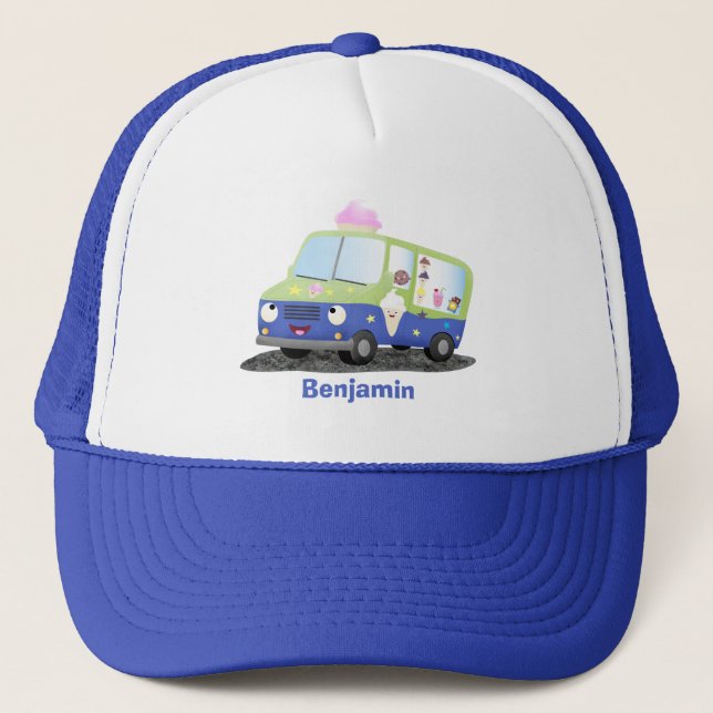 Niedlicher Happy Eis LKW Cartoon Truckerkappe (Vorderseite)