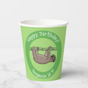Niedlicher Happy Faultier auf grünem Bambus-Cartoo Pappbecher