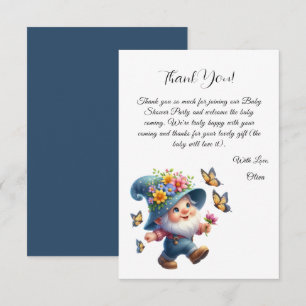 Niedlicher Happy Gnome mit Butterfly Baby Dusche Dankeskarte