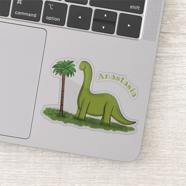 Niedlicher Happy Green Brontosaurus Dinosaurier Ca Aufkleber (Detail)
