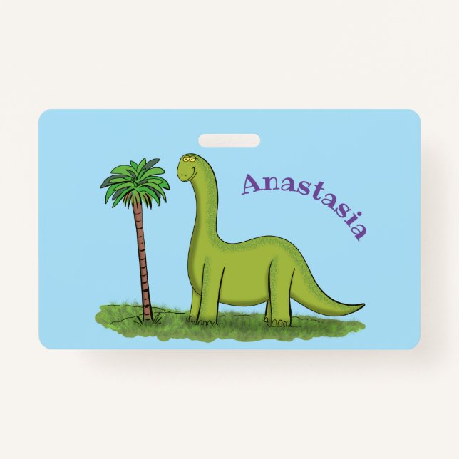 Niedlicher Happy Green Brontosaurus Dinosaurier Ca Ausweis (Vorderseite)