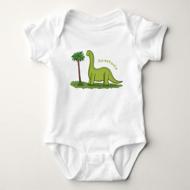 Niedlicher Happy Green Brontosaurus Dinosaurier Ca Baby Strampler (Vorderseite)