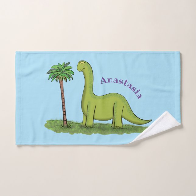 Niedlicher Happy Green Brontosaurus Dinosaurier Ca Badhandtuch Set (Handtuch)