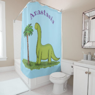 Niedlicher Happy Green Brontosaurus Dinosaurier Ca Duschvorhang