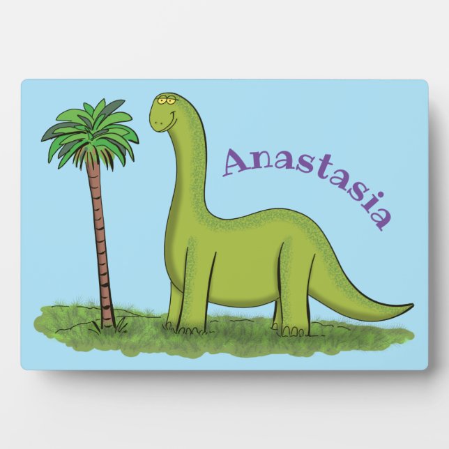 Niedlicher Happy Green Brontosaurus Dinosaurier Ca Fotoplatte (Vorderseite)