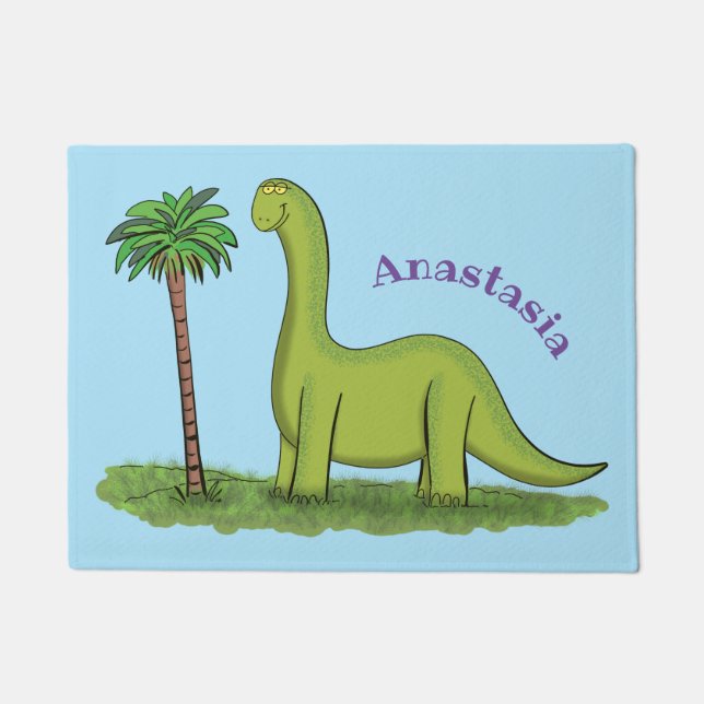 Niedlicher Happy Green Brontosaurus Dinosaurier Ca Fußmatte (Vorderseite)