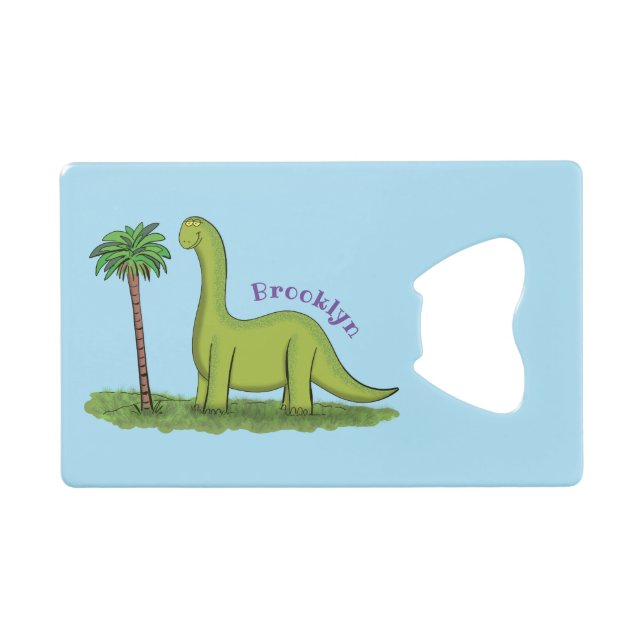 Niedlicher Happy Green Brontosaurus Dinosaurier Ca Geldbeutel Flaschenöffner (Vorderseite (Horizontal))