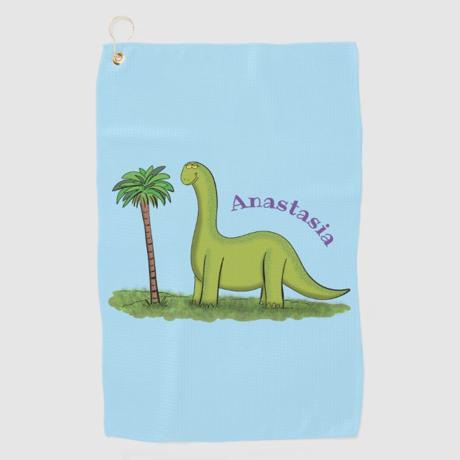 Niedlicher Happy Green Brontosaurus Dinosaurier Ca Golfhandtuch (Vorderseite)