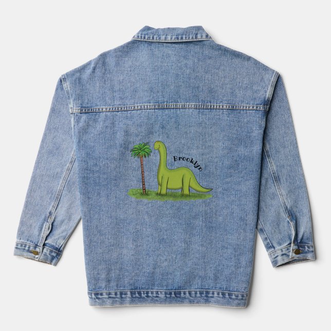 Niedlicher Happy Green Brontosaurus Dinosaurier Ca Jeansjacke (Rückseite)