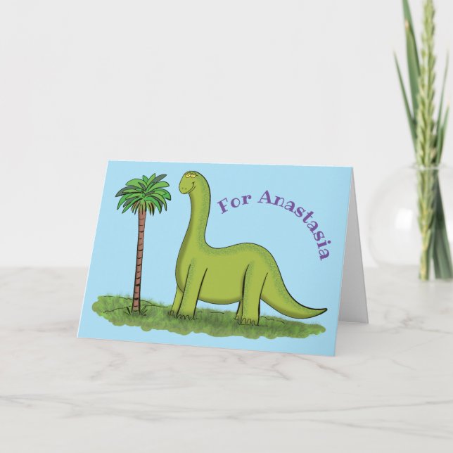 Niedlicher Happy Green Brontosaurus Dinosaurier Ca Karte (Vorderseite)