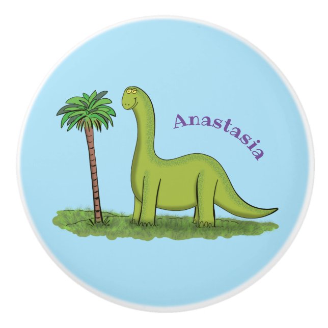Niedlicher Happy Green Brontosaurus Dinosaurier Ca Keramikknauf (Vorderseite)