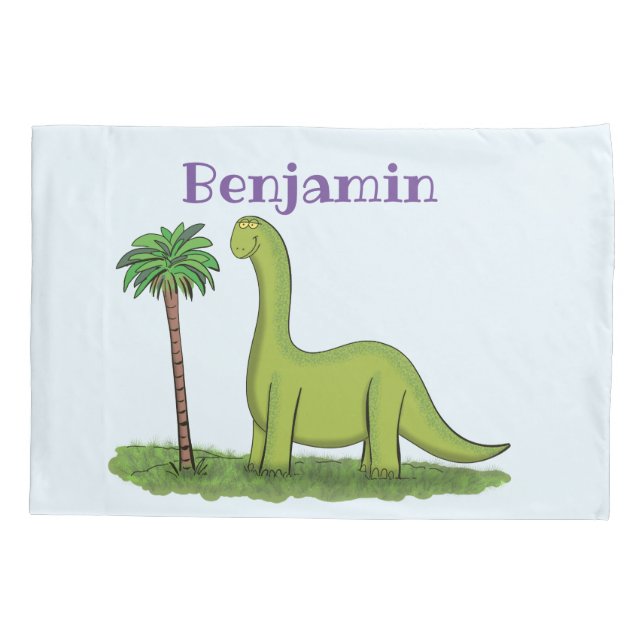 Niedlicher Happy Green Brontosaurus Dinosaurier Ca Kissenbezug (Rückseite)