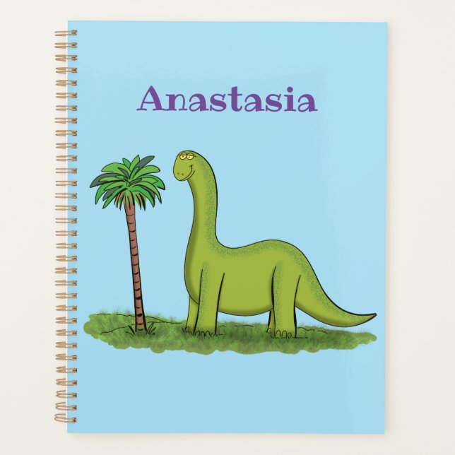 Niedlicher Happy Green Brontosaurus Dinosaurier Ca Planer (Vorderseite)