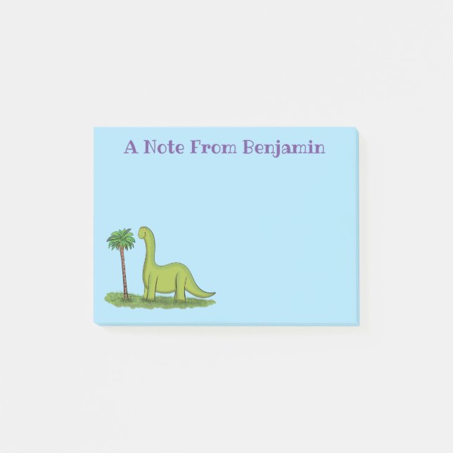 Niedlicher Happy Green Brontosaurus Dinosaurier Ca Post-it Klebezettel (Vorderseite)