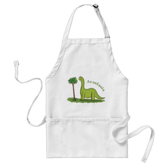 Niedlicher Happy Green Brontosaurus Dinosaurier Ca Schürze (Vorne)