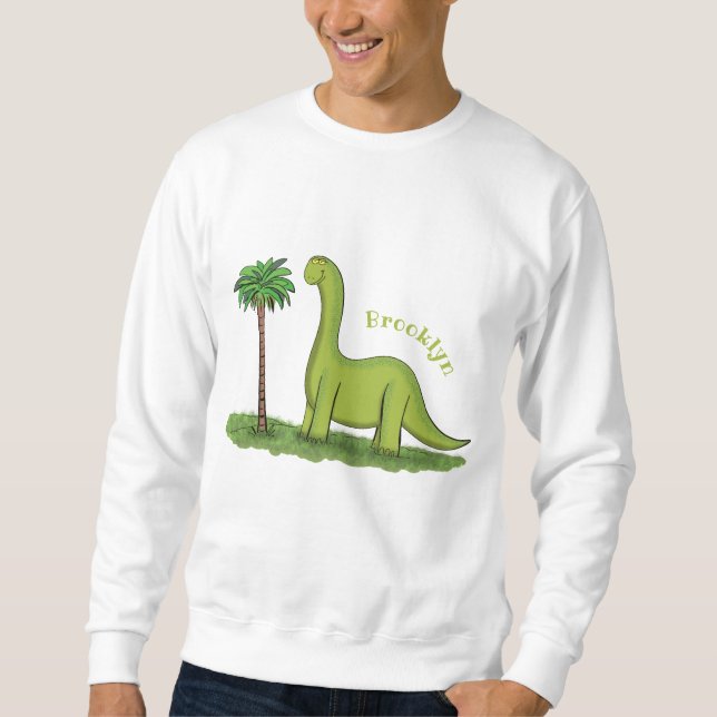 Niedlicher Happy Green Brontosaurus Dinosaurier Ca Sweatshirt (Vorderseite)