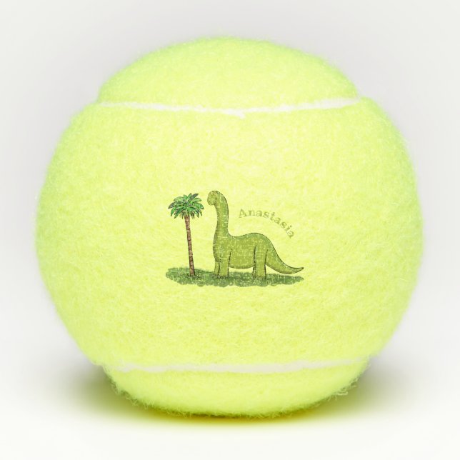 Niedlicher Happy Green Brontosaurus Dinosaurier Ca Tennisbälle (Vorderseite)
