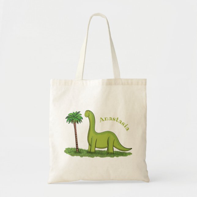 Niedlicher Happy Green Brontosaurus Dinosaurier Ca Tragetasche (Vorne)