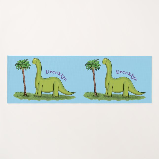 Niedlicher Happy Green Brontosaurus Dinosaurier Ca Yogamatte (Vorderseite (Horizontal))