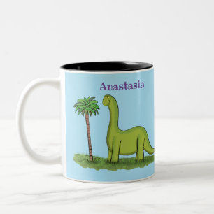 Niedlicher Happy Green Brontosaurus Dinosaurier Ca Zweifarbige Tasse