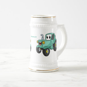 Niedlicher Happy Green Traktor Cartoon Bierglas