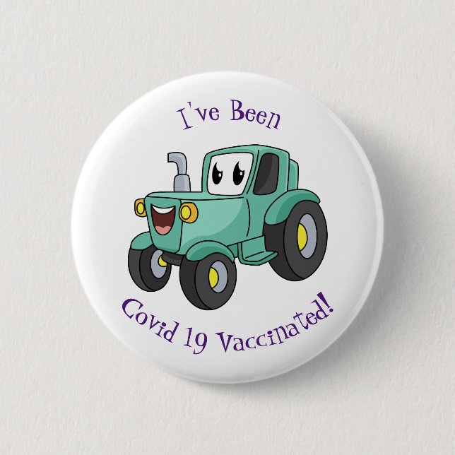 Niedlicher Happy Green Traktor Cartoon Button (Vorderseite)