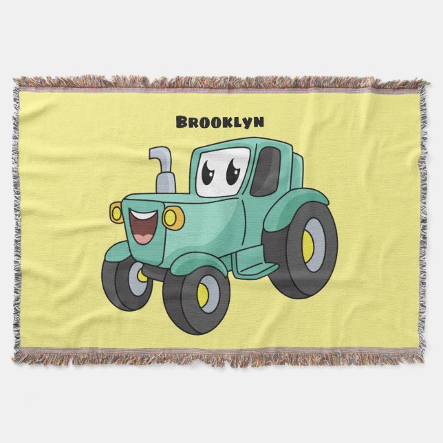 Niedlicher Happy Green Traktor Cartoon Decke (Vorderseite)