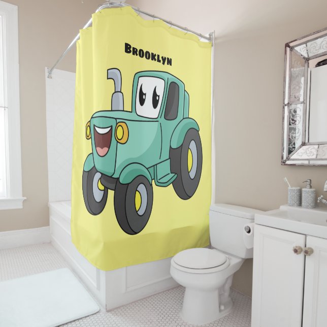Niedlicher Happy Green Traktor Cartoon Duschvorhang (Beispiel)