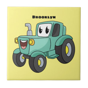 Niedlicher Happy Green Traktor Cartoon Fliese