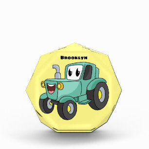 Niedlicher Happy Green Traktor Cartoon Fotoblock