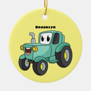 Niedlicher Happy Green Traktor Cartoon Keramik Ornament