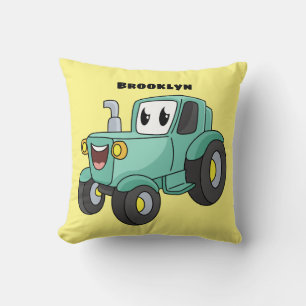 Niedlicher Happy Green Traktor Cartoon Kissen