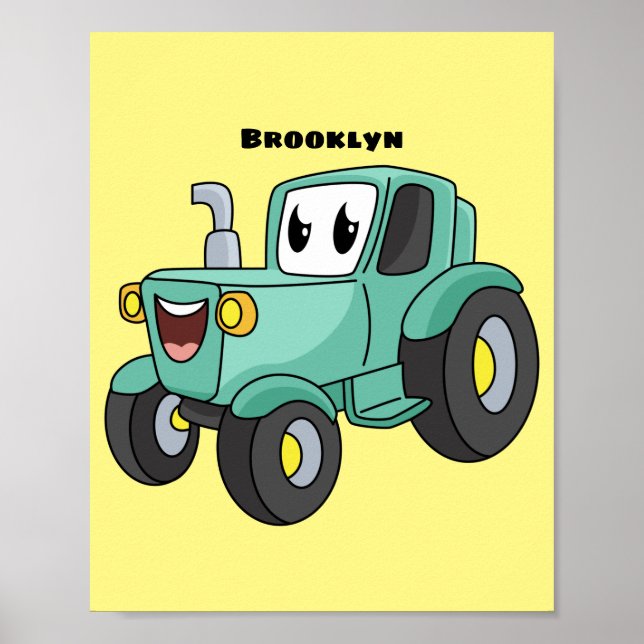 Niedlicher Happy Green Traktor Cartoon Poster (Vorne)